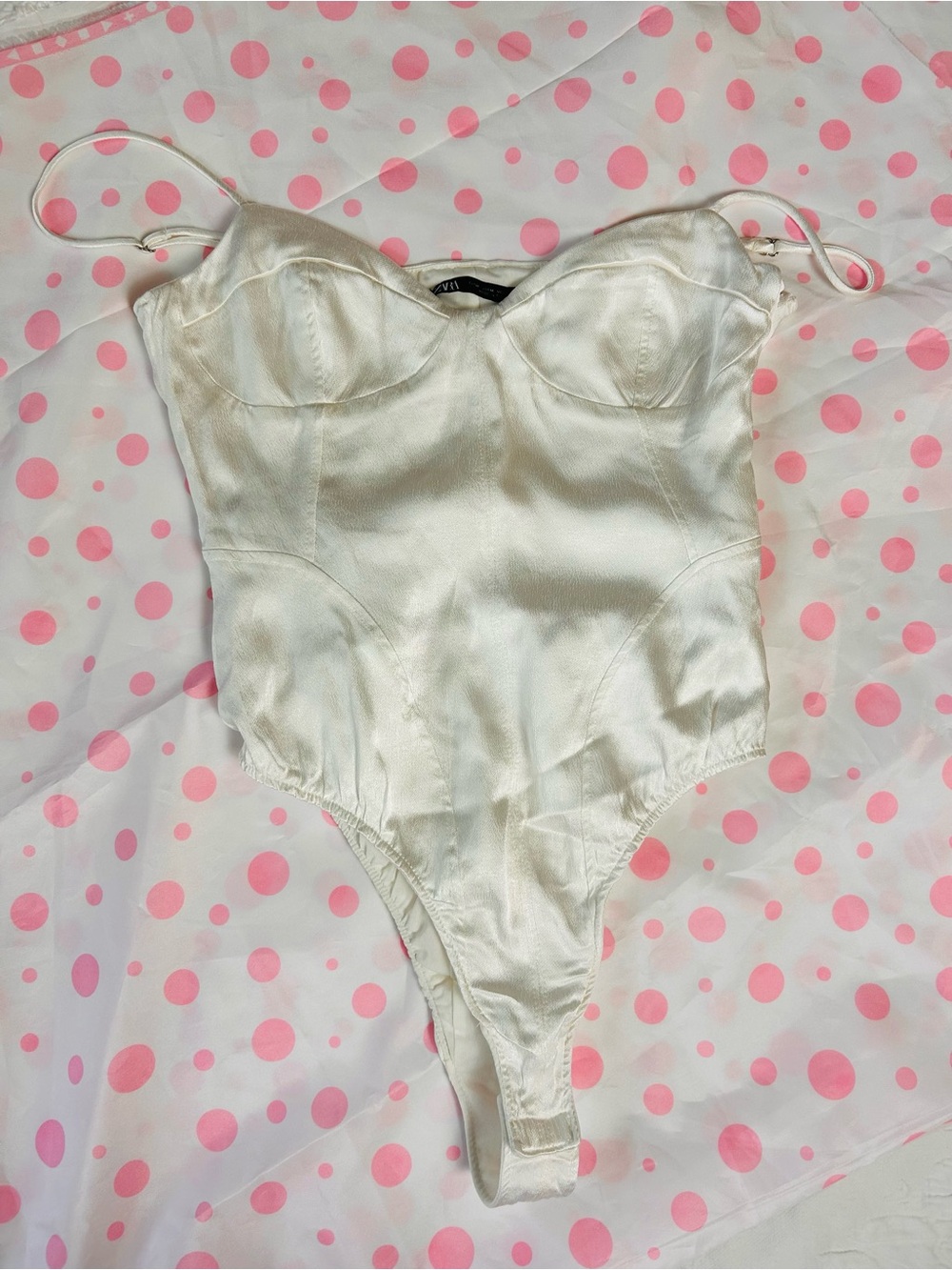 Zara Cream Satin One-Piece Bodysuit